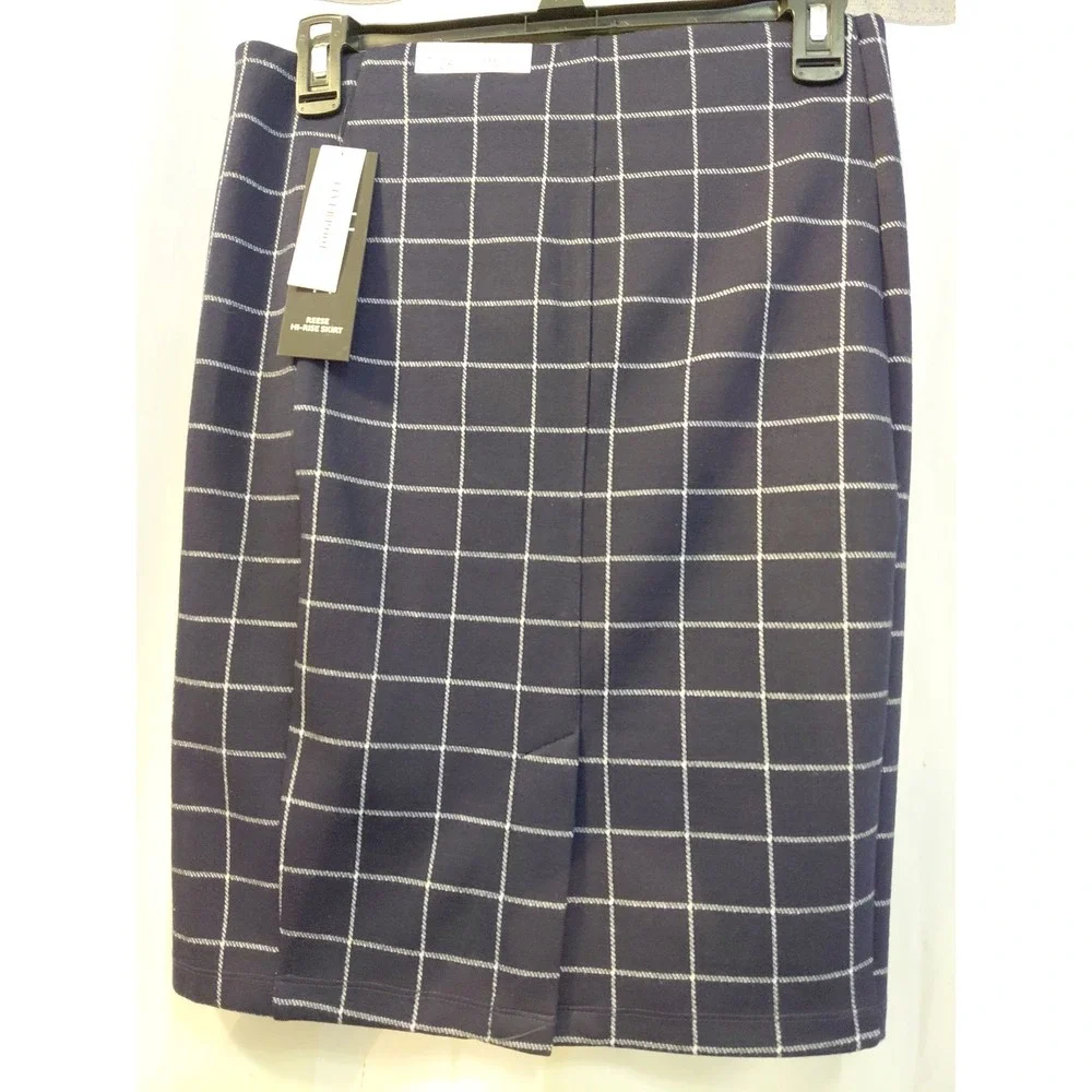 New Liverpool 90s Y2k Navy Blue Plaid Pencil Skirt Sz 6 Petite - Picture 2 of 9